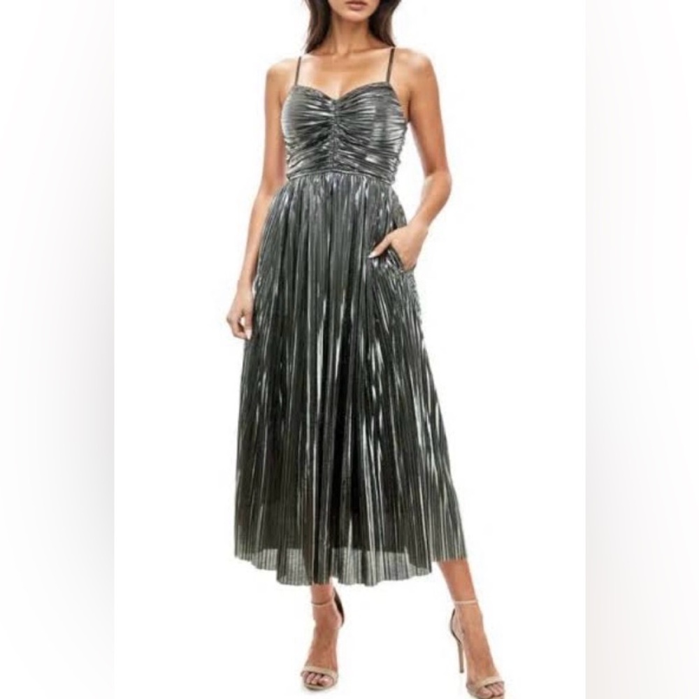 Elegant Silver Pleated Dress